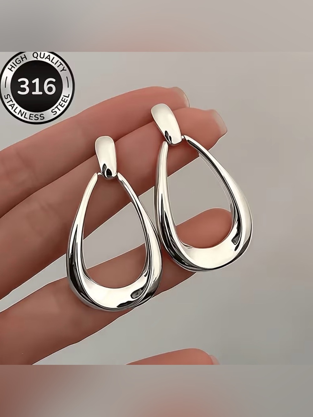 NWT 316 Stainless Steel Geometric Teardrop Drop Dangle Earrings NEW